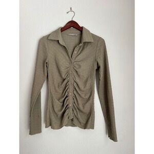 Red by BKE Ruched Button Up Long‎ Sleeve Shirt Top Size S